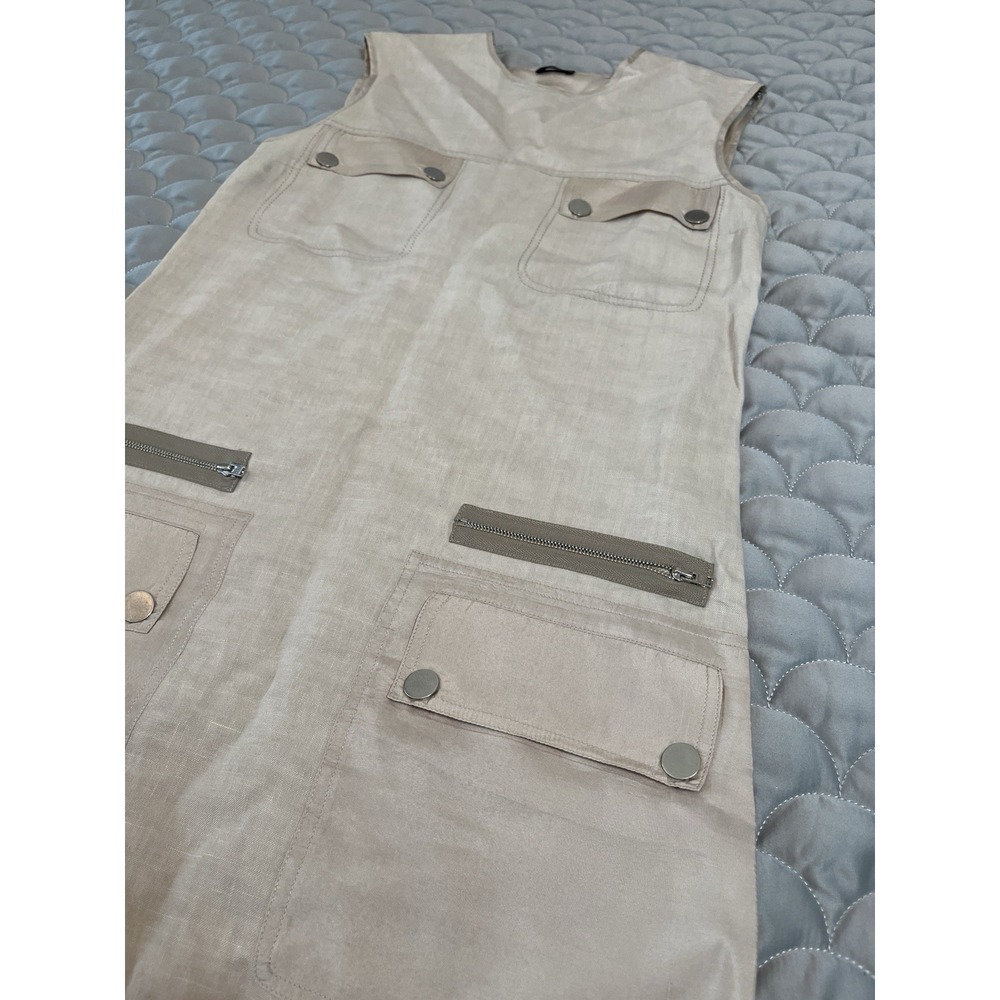 JOSEPH linen Jackson Cargo Shift Dress Sz 36 US Sz 6 Khaki Color With Pockets - Picture 5 of 11